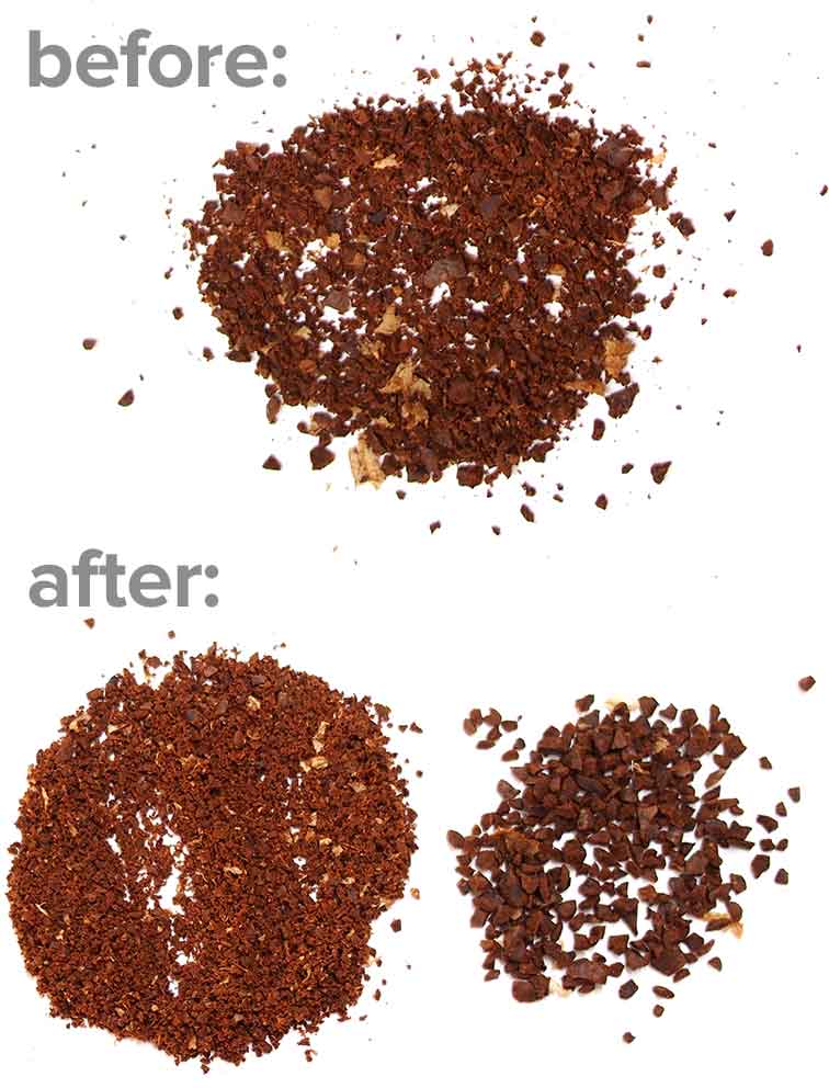 Image of coffee grounds before and after sieving